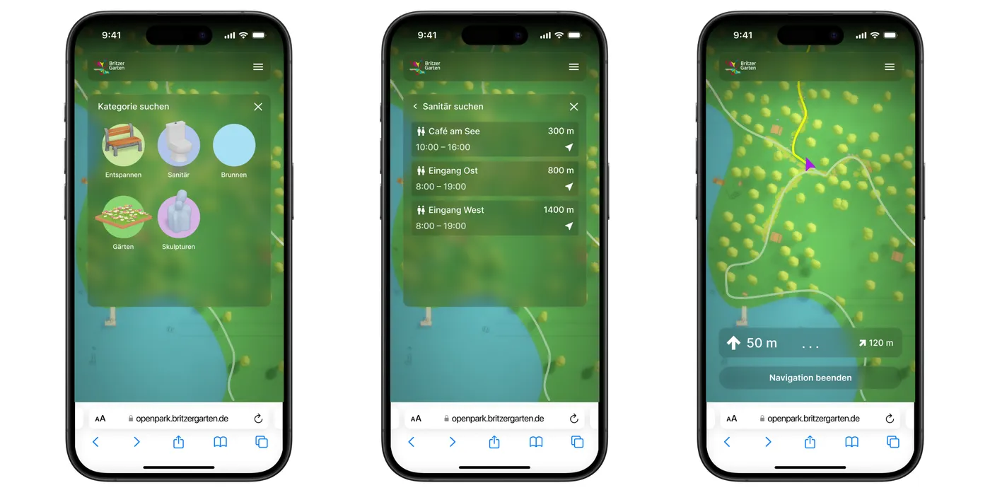 Suchmodus der OpenParks App
