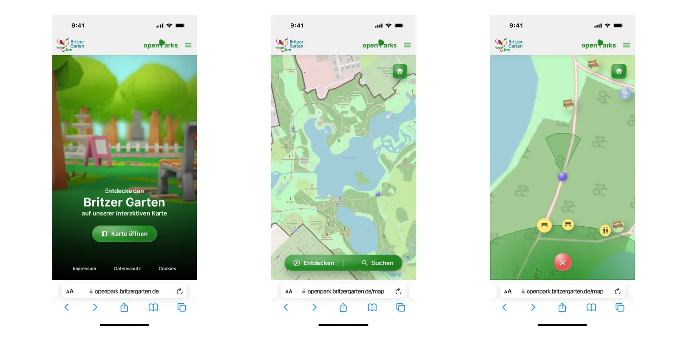 Erster Entwurf der OpenParks App mit 3D UI-Elementen