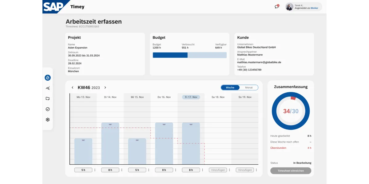 Wochenansicht der Zeiterfassung